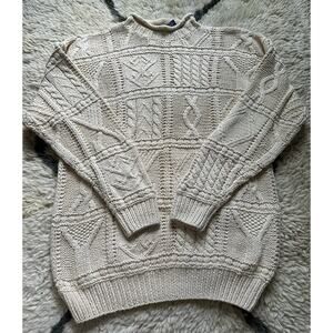 Vintage Gap Sweater Pullover Turtleneck heavy cream linen Cable Hand Knit sz M
